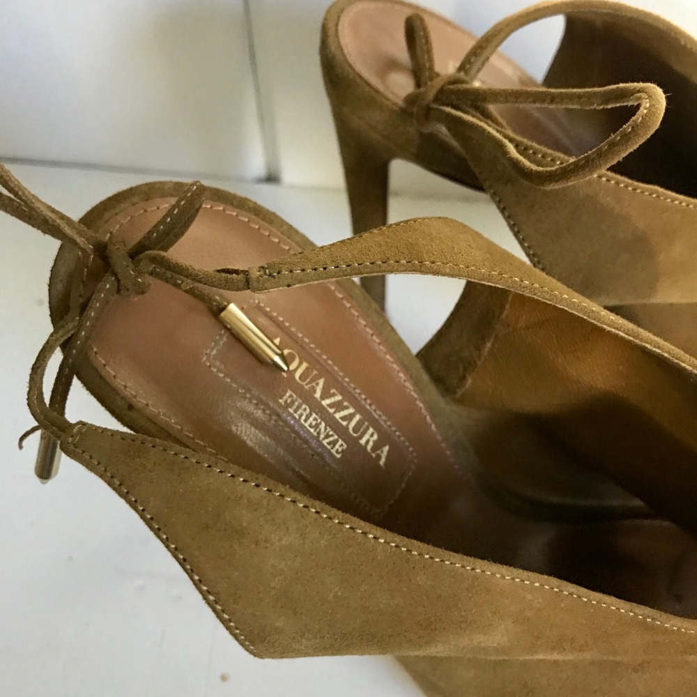 AUTHENTIC EUC Aquazzura Ami Heels SIZE 7 Olive - Picture 4 of 5